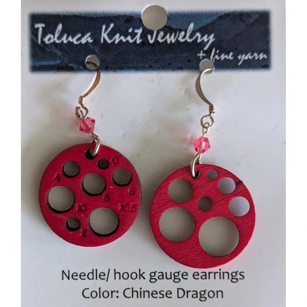 Toluca Knit Jewelry Needle Hook Gauge Earrings Chinese Dragon Red‎ Wood